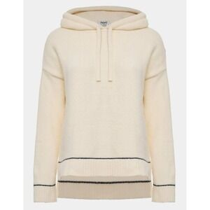 Nori Feather Yarn Hooded‎ Sweater Cream Asymmetrical Hem Cozy Luxe Knit L